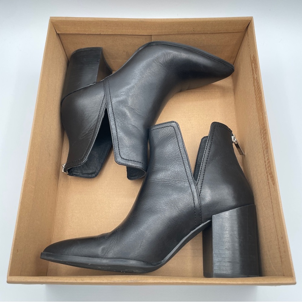 Steve Madden Boots Womens 7M Darryn Black Ankle Booties Leather Heels Pull On - Picture 7 of 9